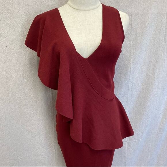 Diane von Furstenberg Ruffle Front Bodycon Dress‎ in Bordeaux size Petite - Picture 3 of 14